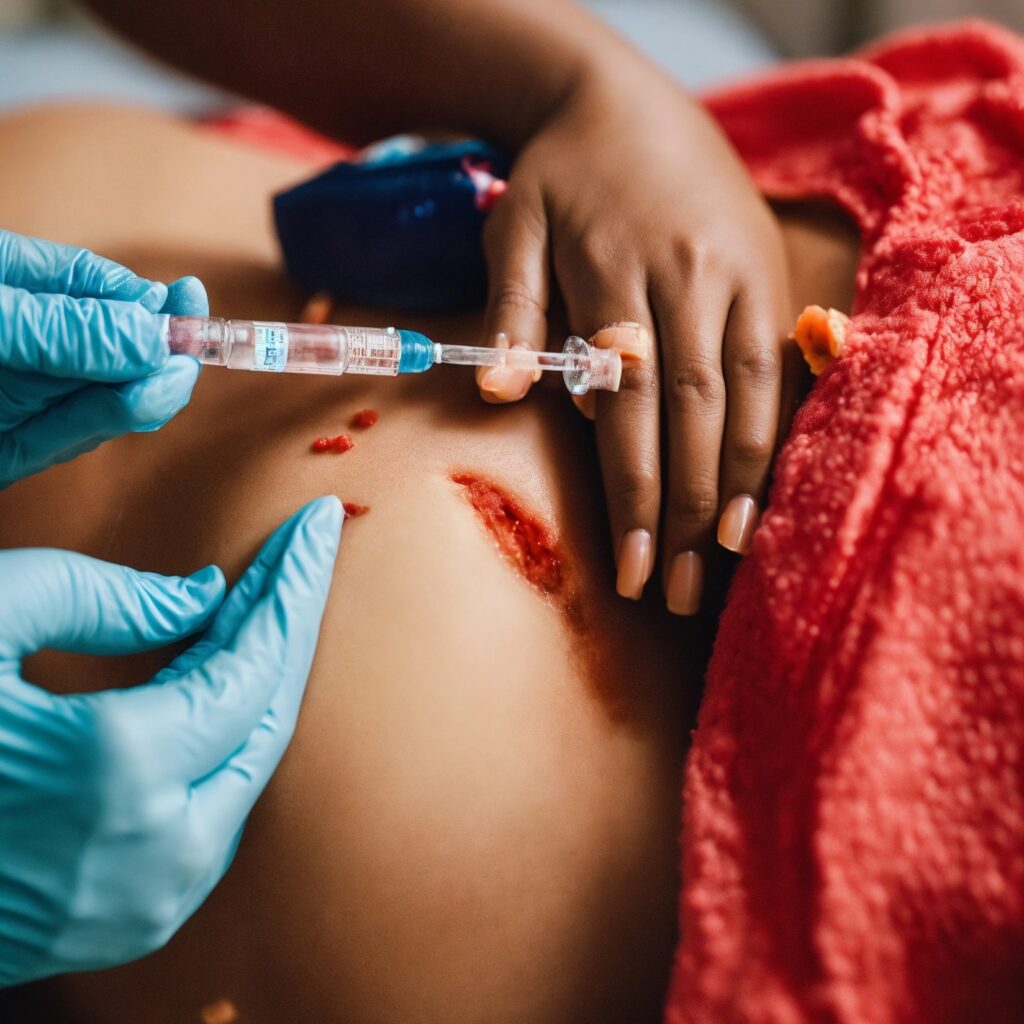 a woman taking injection