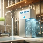 DALL·E 2025-03-26 15.20.06 - A modern home water softening system installed in a utility room. The image highlights the water softener unit connected to plumbing, with clean water