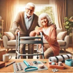 DALL·E 2025-04-07 17.11.48 - An informative and heartwarming image titled 'Living Aids for Seniors' showing an elderly couple using daily living aids in a cozy home environment. O