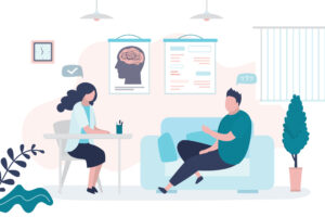 Male,Character,At,Psychotherapist,Appointment.,Psychologist,Talking,To,Patient,In