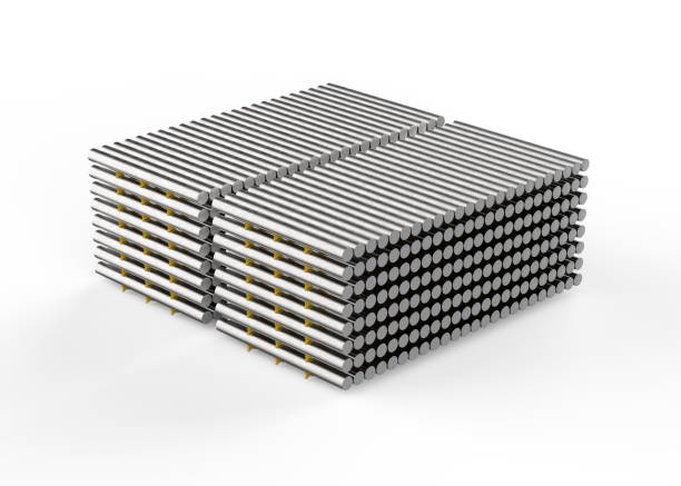 3d rendering heap of shiny aluminium billets in factory