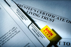 "Sign Here" tab on living trust documents