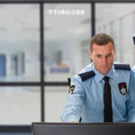 Security guards are working in security room.