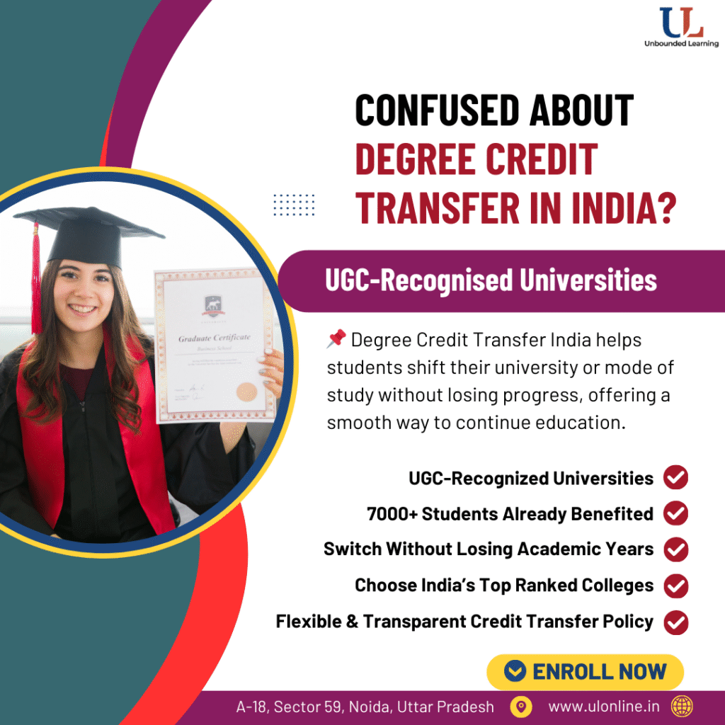 "Student transferring academic credits in India for online degree courses, following UGC credit transfer policy and credit transfer system in higher education"