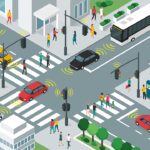 Smart transportation and vehicles moving in the city streets