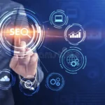 businessman-pushing-button-word-seo-over-blue-background-collage-web-content-optimization-standing-online-services-197381491