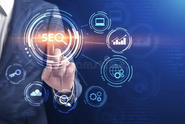 businessman-pushing-button-word-seo-over-blue-background-collage-web-content-optimization-standing-online-services-197381491