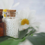 Homeopathy alternative medicine bottle on a table ,