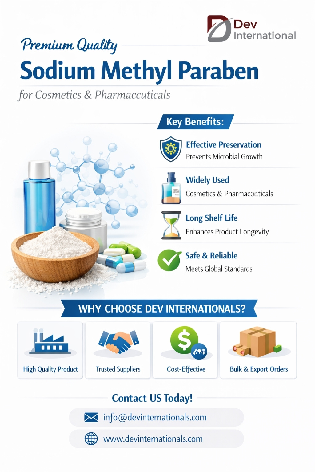 Premium Quality Sodium Methyl Paraben for Cosmetics and Pharmaceuticals Dev Internationals