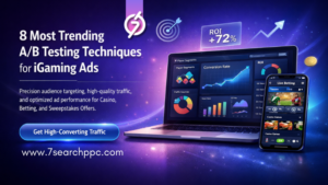 Digital marketing team analyzing iGaming ads data for A/B testing optimization