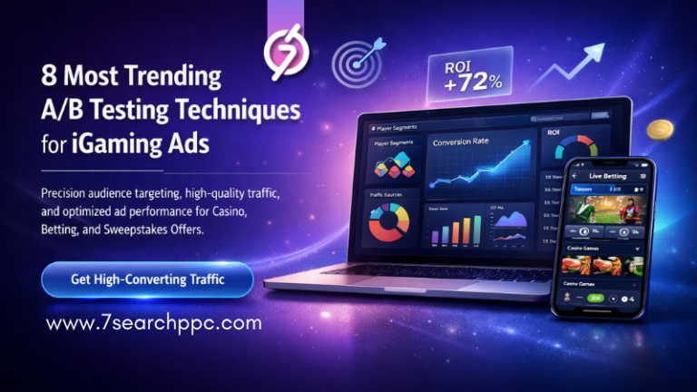 Digital marketing team analyzing iGaming ads data for A/B testing optimization