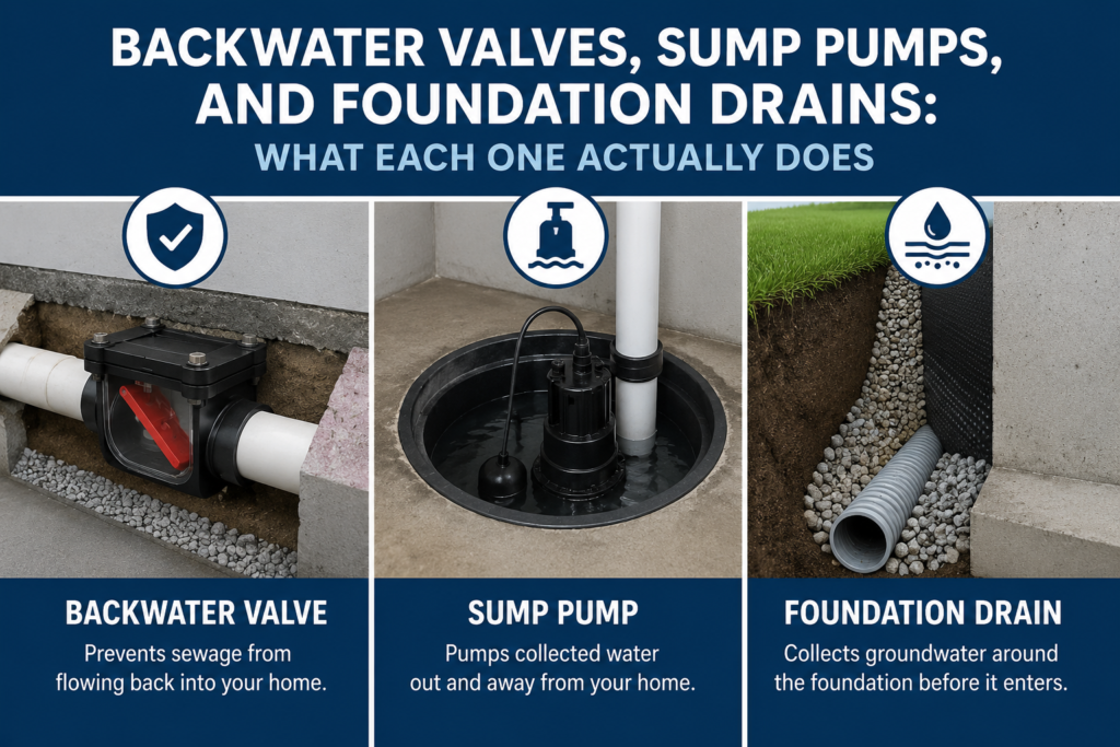 Backwater Valves, Sump Pumps, and Foundation Drains What Each One Actually Does