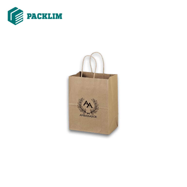 Custom paper bags displayed in various sizes and styles, featuring durable handles and high-quality printing. Ideal for retail packaging, gift bags, shopping bags, and branded business packaging.