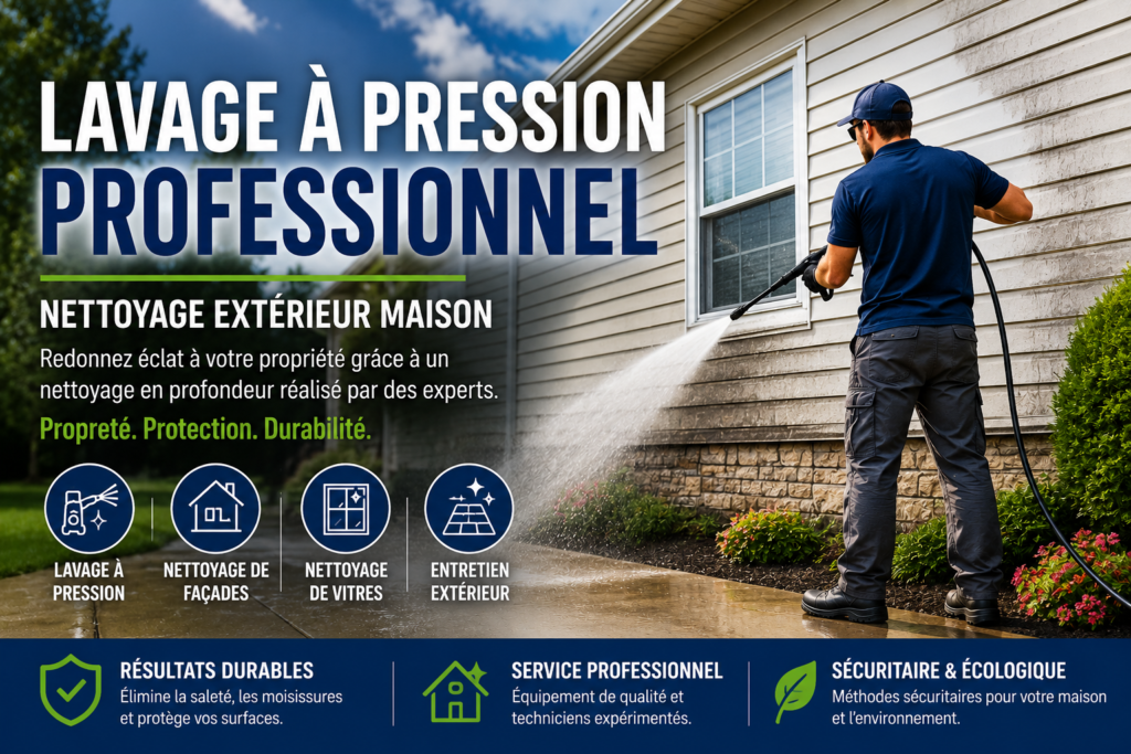 Lavage à pression professionnel pour nettoyage extérieur maison réalisé par Polimik au Québec