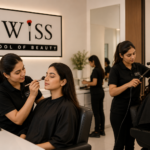 Student learning professional beauty techniques at Swiss School of Beauty India during practical cosmetology training.