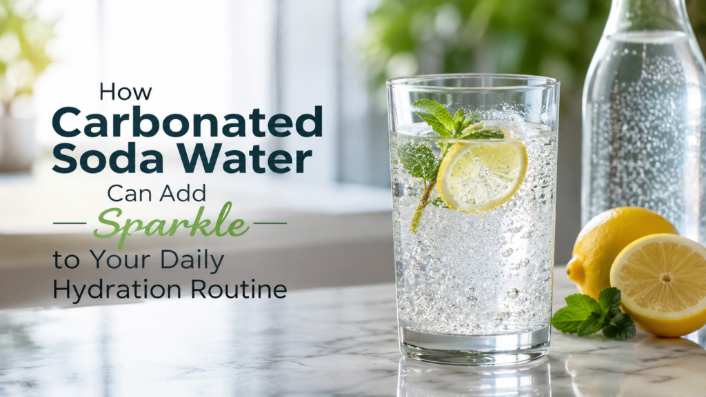 Refreshing carbonated soda water with lemon and mint supporting a healthy daily hydration routine