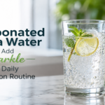 Refreshing carbonated soda water with lemon and mint supporting a healthy daily hydration routine