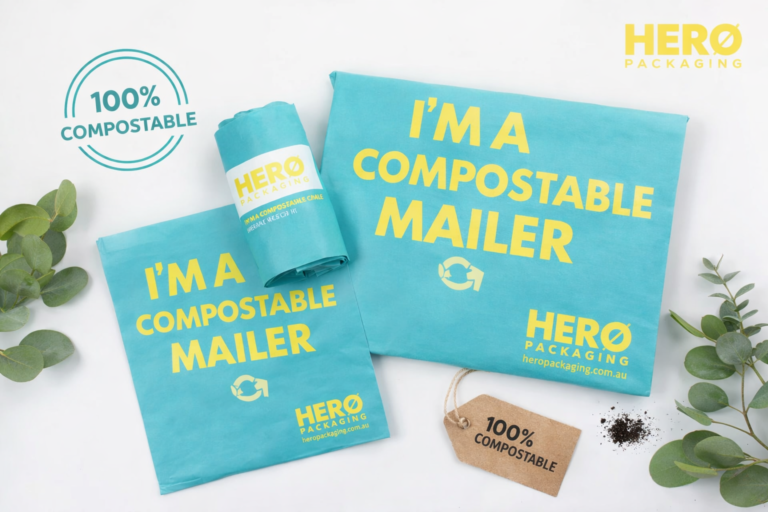 Eco-friendly compostable mailers with HERO branding