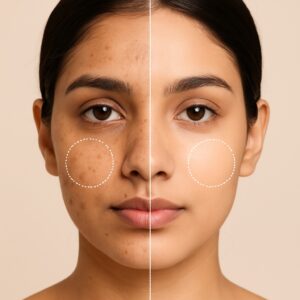 Create,A,Split-face,Before-and-after,Image,Of,A,Fair,Indian,Female