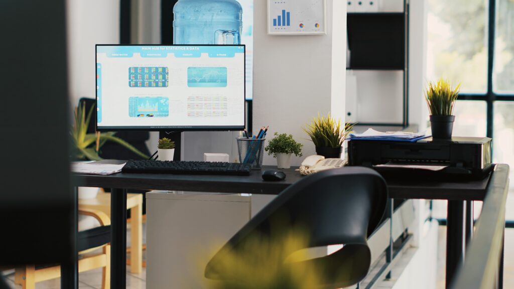 Empty financial department office used for financial analysis