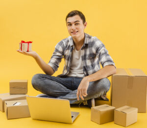 smiley-delivery-man-with-packages-beside