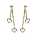 9ct yellow gold diamond heart drop earrings