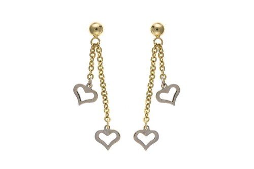 9ct yellow gold diamond heart drop earrings