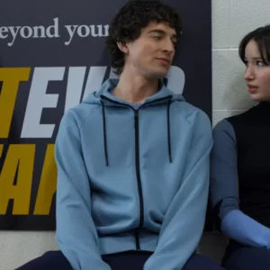 Finding Her Edge Olly Atkins Hoodie in grey fleece with a pullover design inspired by the movie character's casual look.