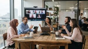 small business team using hosted phone system UK