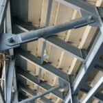 Grandstand steel structure hinges and fixed pin connection joint detail.