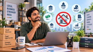 Business loan without collateral showing an MSME owner exploring unsecured funding options without property security.