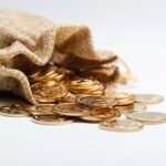 Golden RMB coins In cloth bag