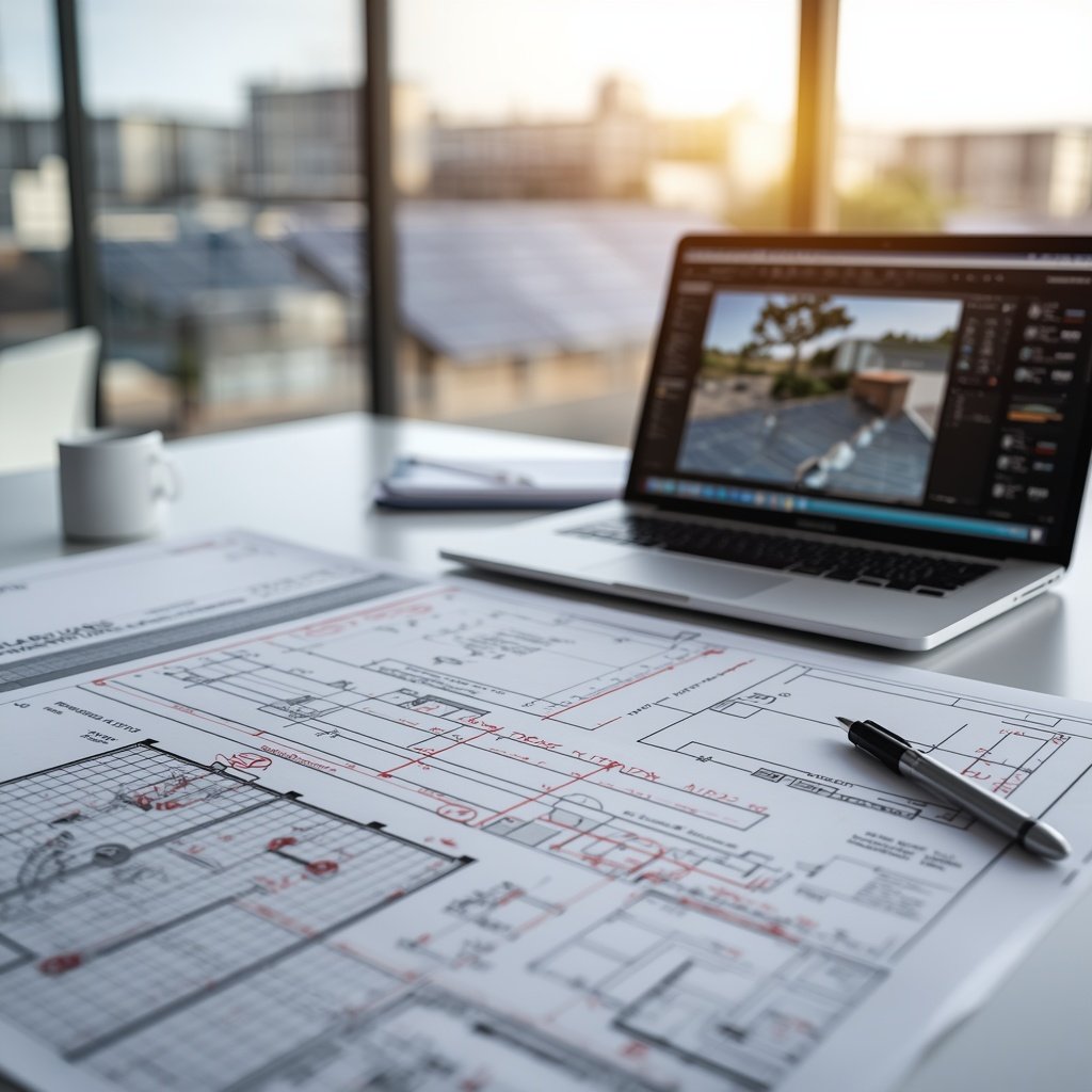 lucid-origin_A_professional_photorealistic_image_of_an_engineer_s_desk_with_detailed_solar_pa-0