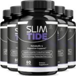 Slim Tide dietary supplement bottle labeled for metabolic and digestive support with 60 capsules.