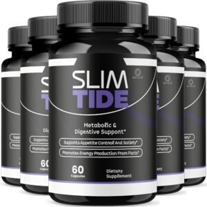 Slim Tide dietary supplement bottle labeled for metabolic and digestive support with 60 capsules.
