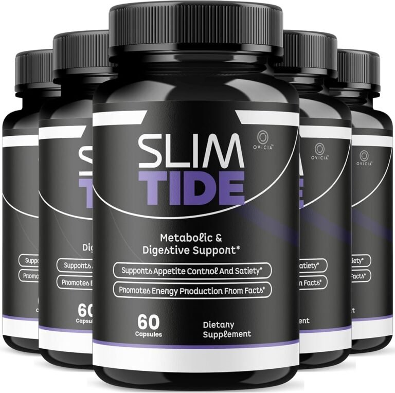 Slim Tide dietary supplement bottle labeled for metabolic and digestive support with 60 capsules.