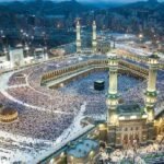 Aerial view of the Holy Kaaba surrounded by pilgrims inside Masjid al-Haram in Makkah, Saudi Arabia.