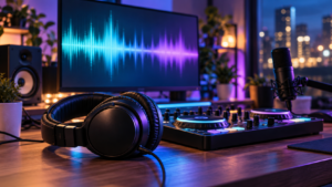 Neon EDM Studio Listening Desk